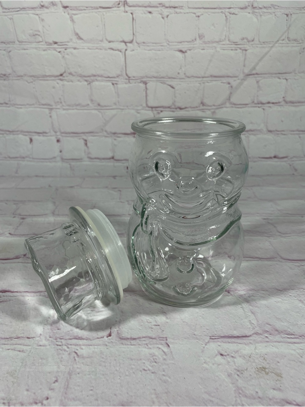 Vintage Libbey of Canada Clear Glass Snowman with Top Hat Lidded Jar Container - Picture 8 of 10